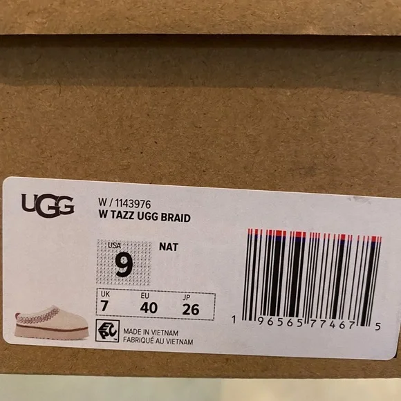 UGG Tazz UGG Braid Slippers Natural 9 New in Box - Picture 12 of 16
